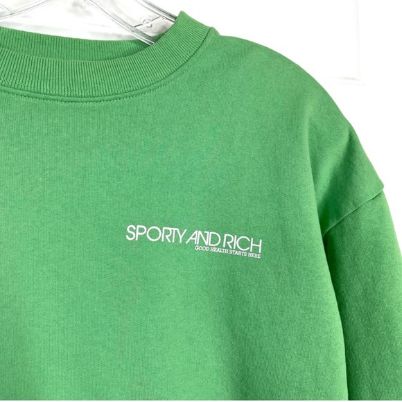 SPORTY & RICH Kelly Green Disco Crewneck Logo Sweatshirt NEW Size S - Picture 1 of 10